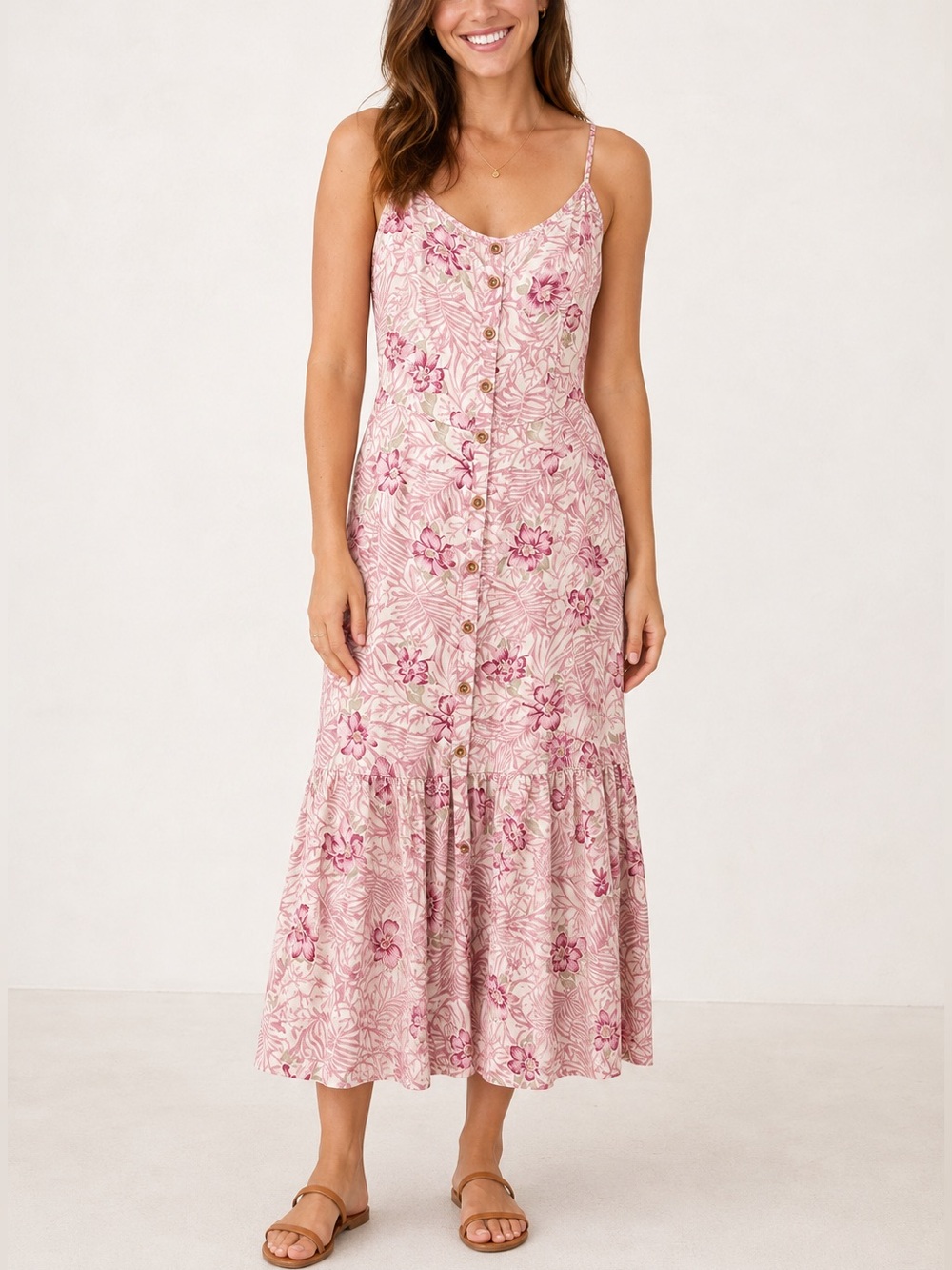 Mimi Chica Blush Pink Floral Button-Front Maxi Dress